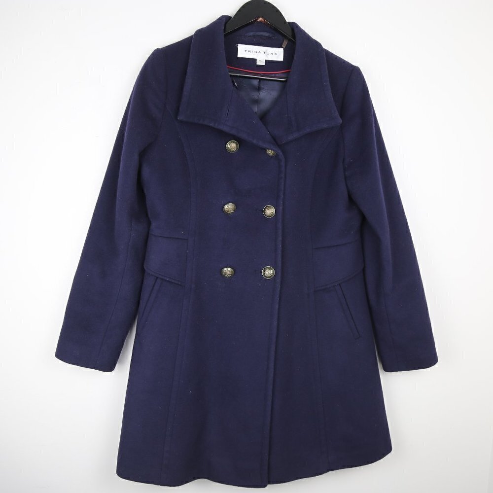 Trina Turk Military Navy Blue Designer Women's Peacoat Jacket Size 10
